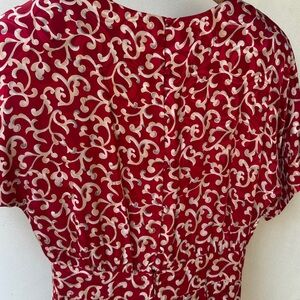 Vintage dress 100% silk red cream print Maggy London by Jeannine Booher S M